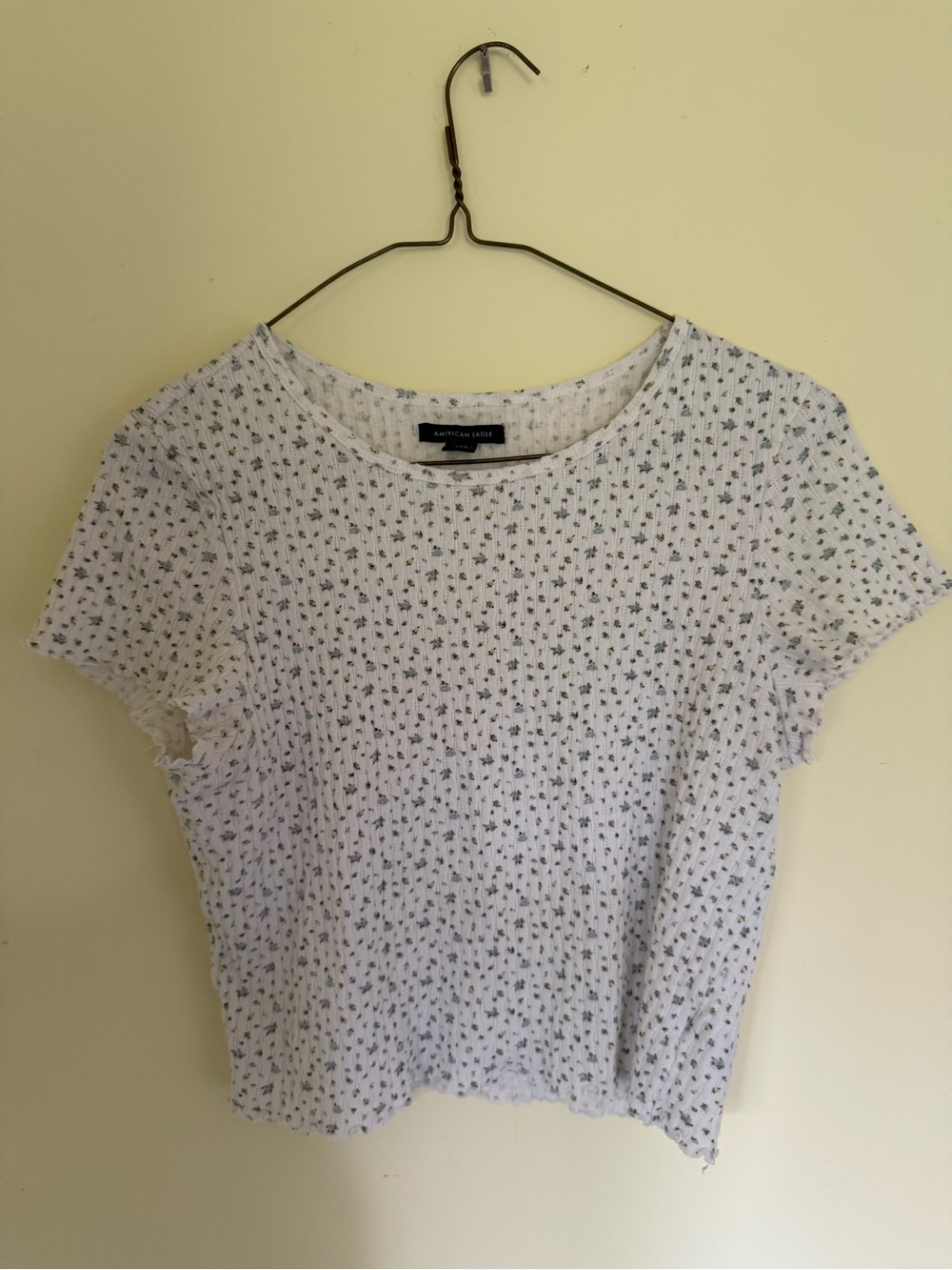American Eagle Outfitters White Short Ribbed Floral Tee